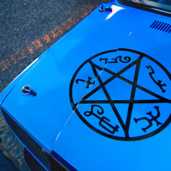 Devil's Trap Hood v1 Runes Demon Hunter Symbol Sigil Banishing Anti-Possession Pentagram Vessel Angel Lucifer Hell Sam Dean Castiel Winchester Apocalypse Car Vinyl Sticker Decal>