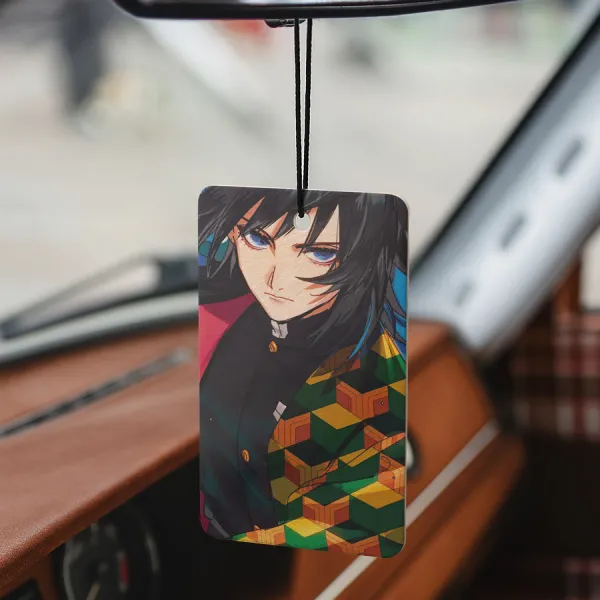Giyu Tomioka Water Hashira Breathing Half Haori Cubes Rhombi Otaku Weeb Anime Manga Printed Car Air Freshener>