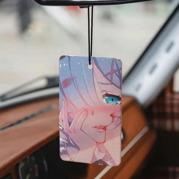 Rem Blue Twin Maid Emilia Camp Roswaal Mathers Water Magic Lye Oni Girl Lugunica Waifu Isekai Otaku Weeb Anime Manga Printed Car Air Freshener>