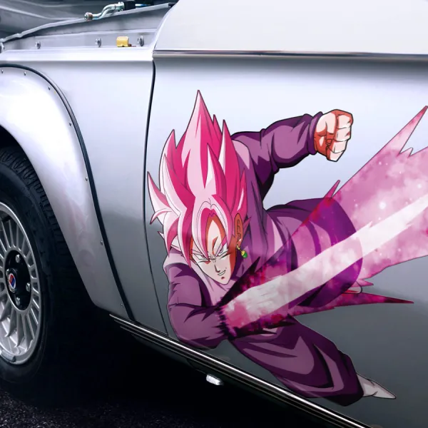 2x Pair Side Goku Black v3 Super Saiyan Rose Divine Form SSR SSJR God Kamehameha Pink Hair Z Super DBZ Kai Anime Manga Printed Car Vinyl Sticker Decal>
