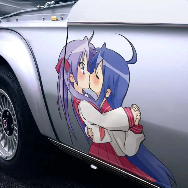 2x Pair Side Konata Izumi Kagami Hiiragi Yuri Kiss Otaku Queen Twin Tails Tsundere Waifu Anime Manga Girls Boobs Sexy Printed Car Vinyl Sticker Decal>
