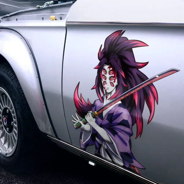 2x Pair Side Kokushibo v1 Six Eyes Michikatsu Tsugikuni Moon Breathing Demon Corps Twelve Kizuki Upper Rank One Blade Katana Anime Manga Printed Car Vinyl Sticker Decal>