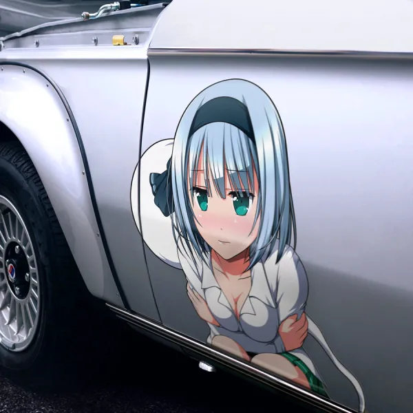 2x Pair Side Youmu Konpaku Ghost Phantom Sword Spirit Hakugyokurou Yuyuko Saigyouji Youkai Cherry Blossom Anime Manga Printed Car Vinyl Sticker Decal>