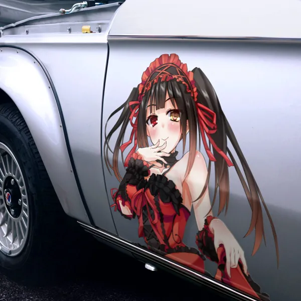 2x Pair Side Kurumi Tokisaki Worst Spirit Gold Clock Eye Otaku Anime Manga Girls Boobs Sexy Printed Car Vinyl Sticker Decal>