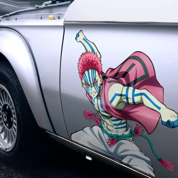 2x Pair Side Akaza Twelve Kizuki Upper Moon Three Rank Lunar Martial Blood Compass Needle Hakuji Koyuki Tatoos Anime Manga Printed Car Vinyl Sticker Decal>