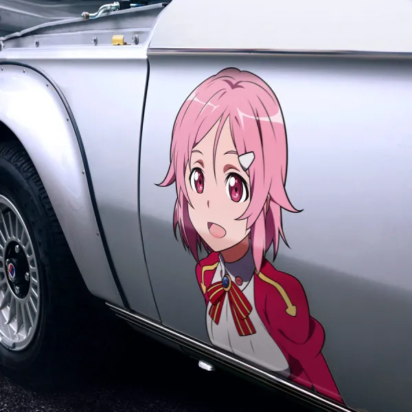 2x Pair Side Lisbeth Rika Shinozaki Blacksmith Guild Iron Hammer Dungeon Kirito Ally Pink Waifu Anime Manga Girls Boobs Sexy Printed Car Vinyl Sticker Decal>