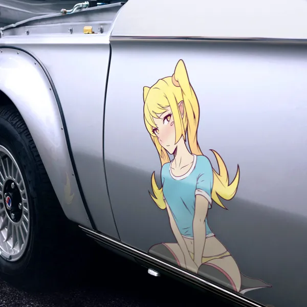 2x Pair Side Shinobu Oshino Vampire Meme Rola Acerola Kiss Shot Aviator Hat Sexy Hot Girl Weeb Otaku Anime Manga Girls Boobs Sexy Printed Car Vinyl Sticker Decal>