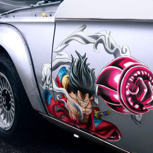 2x Pair Side Monkey D Luffy v3 Gear 4 Fourth Kong Gun Red Donquixote Doflamingo Devil Fruit Straw Hat Pirates Anime Manga Printed Car Vinyl Sticker Decal>