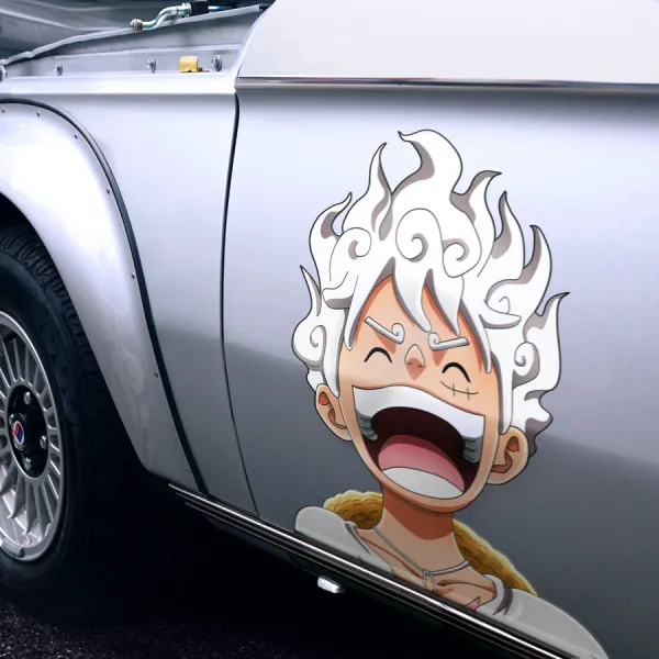 2x Pair Side Monkey D Luffy v2 White Gear 5 Fifth Gomu Gomu no Mi Devil Fruit Straw Hat Pirates Anime Manga Printed Car Vinyl Sticker Decal>