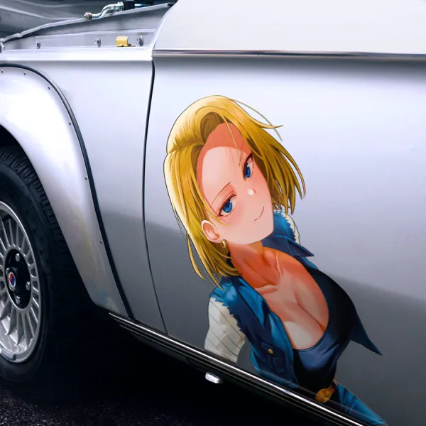 2x Pair Side Android 18 Lazuli Mrs Krillin Goku Capsule Corporation Red Ribbon Army Team Universe 7 Sexy Hot Waifu Anime Manga Printed Car Vinyl Sticker Decal>
