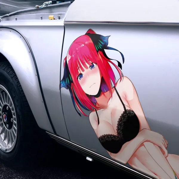 2x Pair Side Nino Nakano v1 Twin-Tail Butterfly Ribbons Fuutarou Uesugi Tsundere Otaku Weeb Sexy Girl Waifu Hot Boobs Bikini Anime Manga Printed Car Vinyl Sticker Decal>