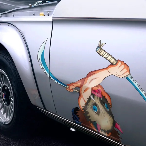 2x Pair Side Inosuke Hashibira v1 Boar's Head Mask Beast Breathing Demon Corps Tanjiro Kamado Nezuko Blades Katanas Anime Manga Printed Car Vinyl Sticker Decal>