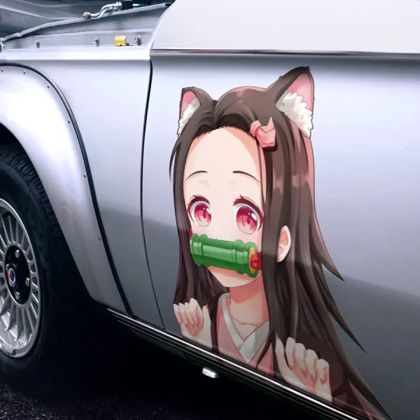 2x Pair Side Nezuko Kamado v2 Bamboo Gag Kimono Senpai Otaku Anime Manga Girls Sexy Printed Car Vinyl Sticker Decal>