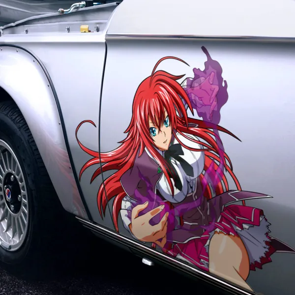 2x Pair Side Rias Gremory Lucifer Devil Kuoh Academy Crimson-Haired Ruin Princess Senpai Otaku Anime Manga Girl Sexy Printed Car Vinyl Sticker Decal>