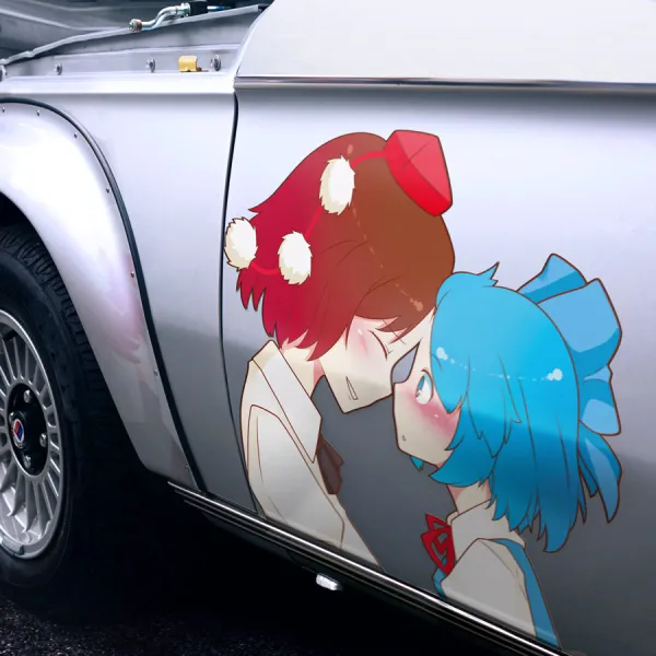 2x Pair Side Aya Shameimaru Cirno Tengu Reporter Bunbunmaru Crow Ice Fairy Lake Baka Gensokyo Anime Manga Girls Boobs Sexy Printed Car Vinyl Sticker Decal>