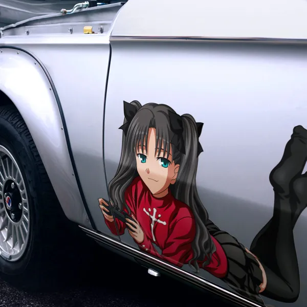 2x Pair Side Rin Tohsaka Master Archer Fifth Holy Grail War Anime Manga Girls Boobs Sexy Printed Car Vinyl Sticker Decal>