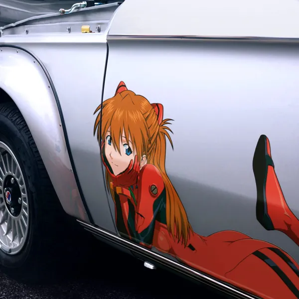 2x Pair Side Asuka Langley Soryu v1 Eva Unit 02 NERV Anime Manga Girls Boobs Sexy Printed Car Vinyl Sticker Decal>
