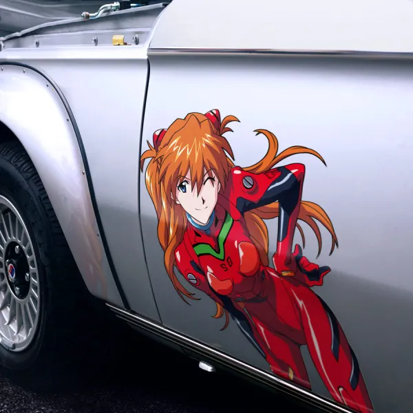 2x Pair Side Asuka Langley Soryu v2 Eva Unit 02 NERV Anime Manga Girls Boobs Sexy Printed Car Vinyl Sticker Decal>
