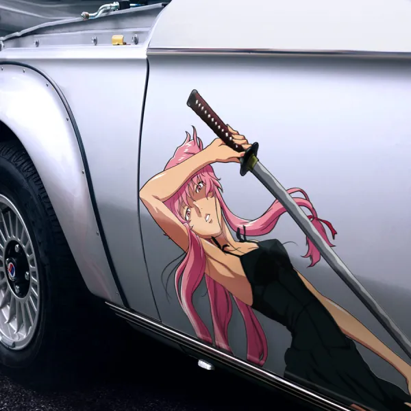 2x Pair Side Yuno Gasai Survival Game Yukiteru Amano Deus Ex Machina Muru Senpai Yandere Anime Manga Girls Sexy Printed Car Vinyl Sticker Decal>