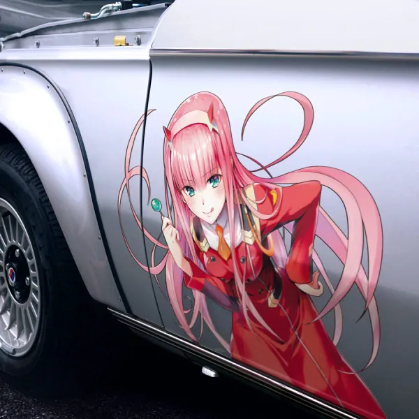 2x Pair Side Zero Two v2 Code 002 Strelizia Lollypop Lewd Senpai Otaku Anime Manga Girls Sexy Printed Car Vinyl Sticker Decal>