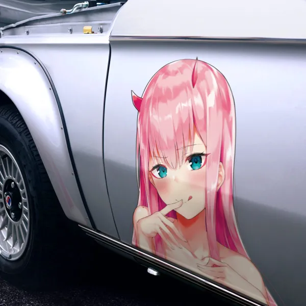 2x Pair Side Zero Two Code 002 Strelizia Lewd Senpai Otaku Anime Manga Girls Sexy Printed Car Vinyl Sticker Decal>