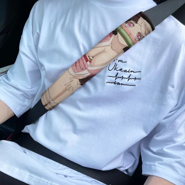 Tanjiro Kamado Nezuko Giyu Tomioka v1 Anime Manga Eco Leather Printed Car Seat Belt Cover>