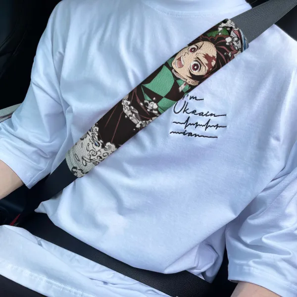 Tanjiro Kamado Nezuko Giyu Tomioka v4 Anime Manga Eco Leather Printed Car Seat Belt Cover>