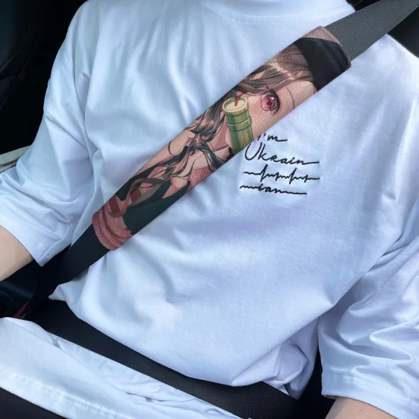 Tanjiro Kamado Nezuko Giyu Tomioka v6 Anime Manga Eco Leather Printed Car Seat Belt Cover>