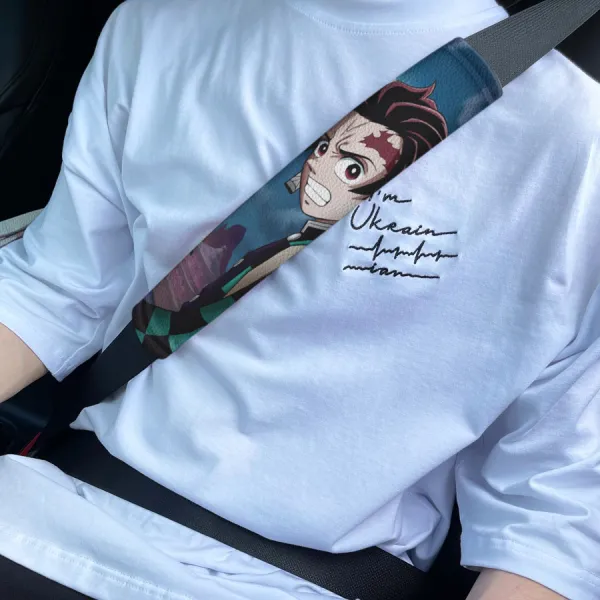 Tanjiro Kamado Nezuko Giyu Tomioka v9 Anime Manga Eco Leather Printed Car Seat Belt Cover>