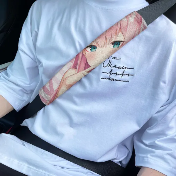 Zero Two v3 Code 002 Strelizia Lewd Senpai Otaku Waifu Anime Girl Manga Sexy Hot Eco Leather Printed Car Seat Belt Cover>