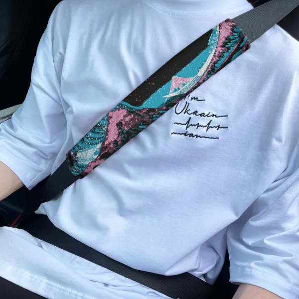 Great Wave Kanagawa JDM Stance Low Neon Style Show Event Eco Leather Printed Car Seat Belt Cover>