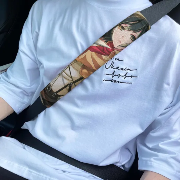 Mikasa Ackerman Wall Rose Survey Corps Waifu Otaku Anime Girl Manga Sexy Hot Eco Leather Printed Car Seat Belt Cover>
