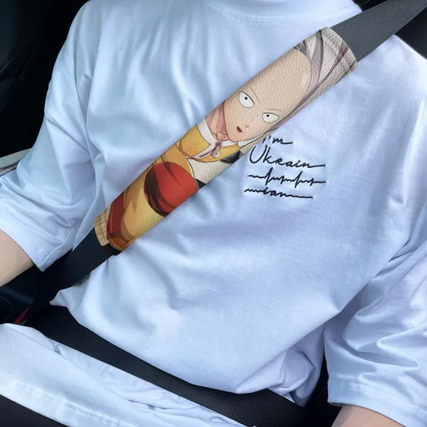 Saitama Master Senpai Caped Baldy A-Class Rank 39 Hero Association Power The Fist Anime Manga Eco Leather Printed Car Seat Belt Cover>