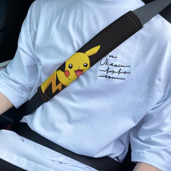 Pikachu Ash Ketchum Anime Manga Eco Leather Printed Car Seat Belt Cover>