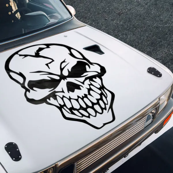 Hood Skull v7 Undead Dark Hell Rider Death Flathead Ribcage Grim Reaper Gearhead Crossbones Grinder Crusher Tribal Outlaw Gothic Car Vinyl Sticker Decal>