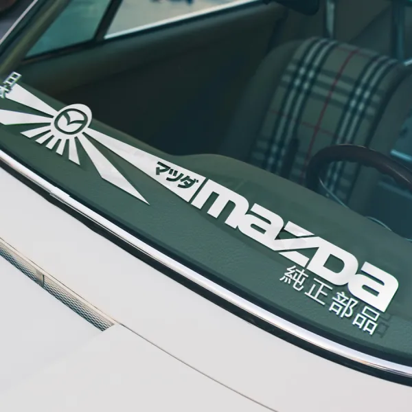 Windshield Banner マツダ 3 6 MX5 RX7 RX8 CX3 CX4 CX5 Japan Stance Tuning Build Rising Sun Katakana Racing Car Vinyl Sticker Decal>