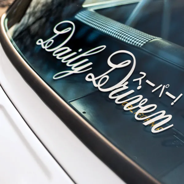 2x Pair Daily Driven Super Hiragana Kanji Drift Team JDM Low Stance Tuning Rising Sun Japan Car Vinyl Sticker Decal >