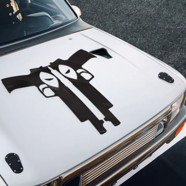 Hood v2 Guns Wade Wilson Mask Eyes Like Chimichanga Squad Red Suit Assassin Mutant Violent Bad Antihero Super Comic Car Vinyl Sticker Decal>