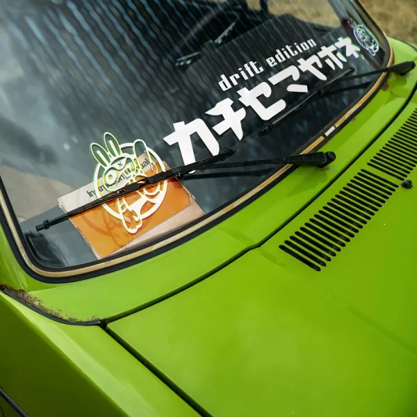 Drift Bunny Windshield Banner JDM Kanji Katakana Chibi Street Racing Touge Culture Lowered Stance Slammed Turbo Car Vinyl Sticker Decal>