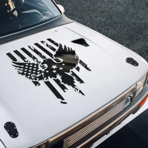 Eagle Hood v1 Wings Freedom Bird Liberty American Pride Stars and Stripes Heritage Patriotic US Army Air Force Navy Marines Military Grunge Distressed Car Vinyl Sticker Decal>