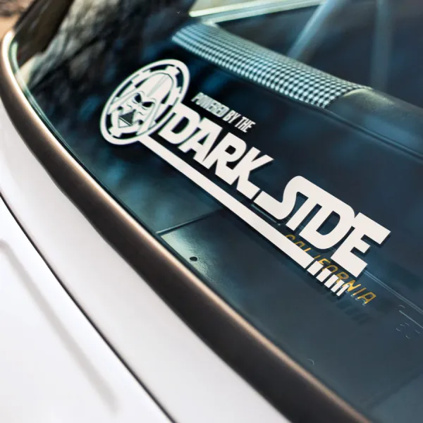 2x Pair Powered By Dark Side Force User Squadron Inferno Squad Darth Helmet TIE Interceptor Sith Galactic Empire Clone Car Vinyl Sticker Decal>