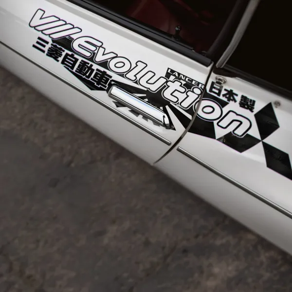 2x Pair Side v4 VIII 8 Lancer Evo 三菱 自動車 JDM Japan Made Rising Sun Evolution RS GSR MR MIVEC DOHC Car Vinyl Sticker Decal>