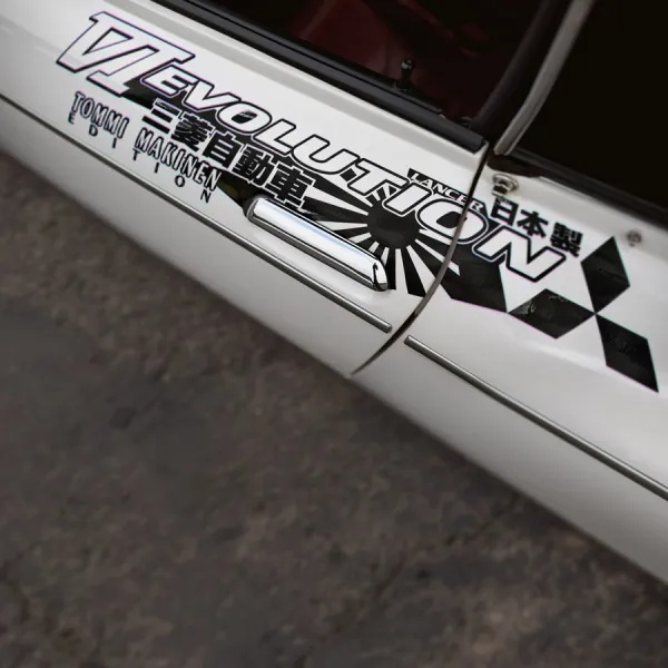 2x Pair Side v8 VI 6 Lancer Evo 三菱 自動車 Tommi Makinen Edition Ralliart Ralli Racing JDM Japan Made Rising Sun Evolution GT-A RS GSR MR WRC MIVEC DOHC Car Vinyl Sticker Decal>