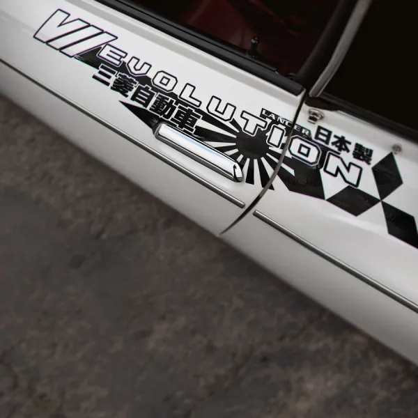 2x Pair Side v7 VII 7 Lancer Evo 三菱 自動車 JDM Japan Made Rising Sun Evolution GT-A RS GSR MR MIVEC DOHC Car Vinyl Sticker Decal>