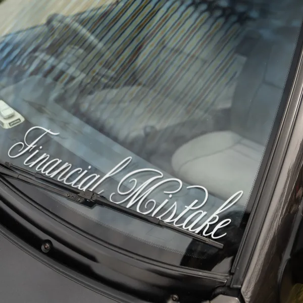 2x Pair Financial Mistake JDM Build Japan Import Elite Tuning Lifestyle Stance Slammed Camber Show Event Car Vinyl Sticker Decal >