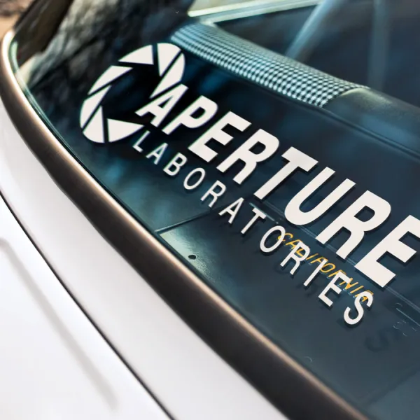 2x Pair Aperture Science Laboratories v1 Testing Chambers Vault Gun Cave Johnson Caroline GLaDOS System Geek Car Vinyl Sticker Decal>