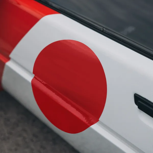 2x Pair Japan Flag JDM Circle Rising Sun Sunburst Nippon Import Street Racing Drift Circuit Tuning Event Show Car Vinyl Sticker Decal>