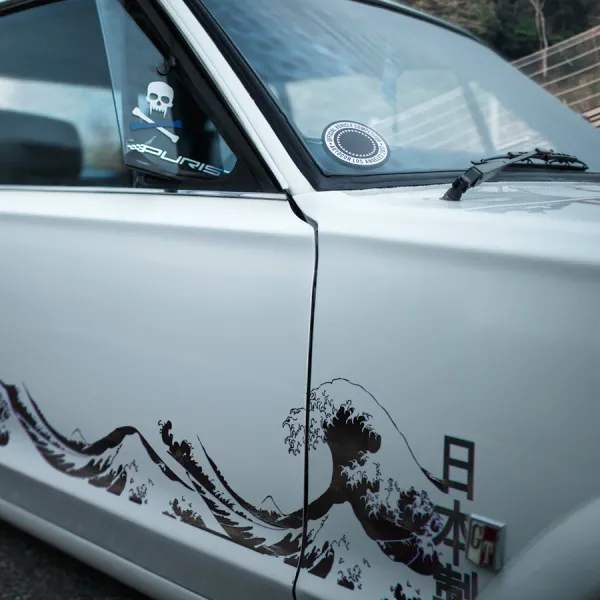 2x Pair Great Wave Kanagawa Rising Sun Katakana Iconic Masterpiece JDM Japanese Art Otaku Weeb Stance Low Camber Show Racing Car Vinyl Sticker Decal>