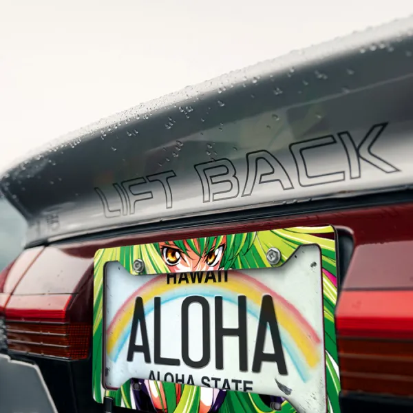 C.C. C2 v1 Immortal Witch Pizza Girl Black Knights Lelouch Otaku Anime Manga Printed Aluminum Composite Car License Plate Frame>