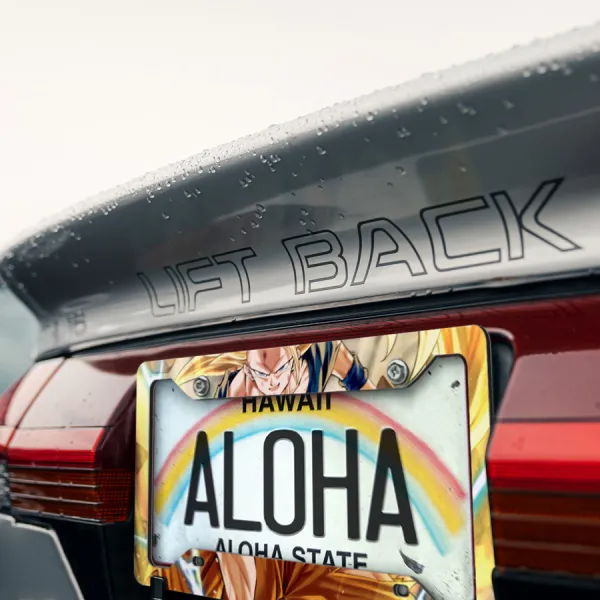 Son Goku Super Saiyan 3 Form Golden Yellow Hair Lightning Bolts Dragon Z Kai DBZ Anime Manga Printed Aluminum Composite Car License Plate Frame>